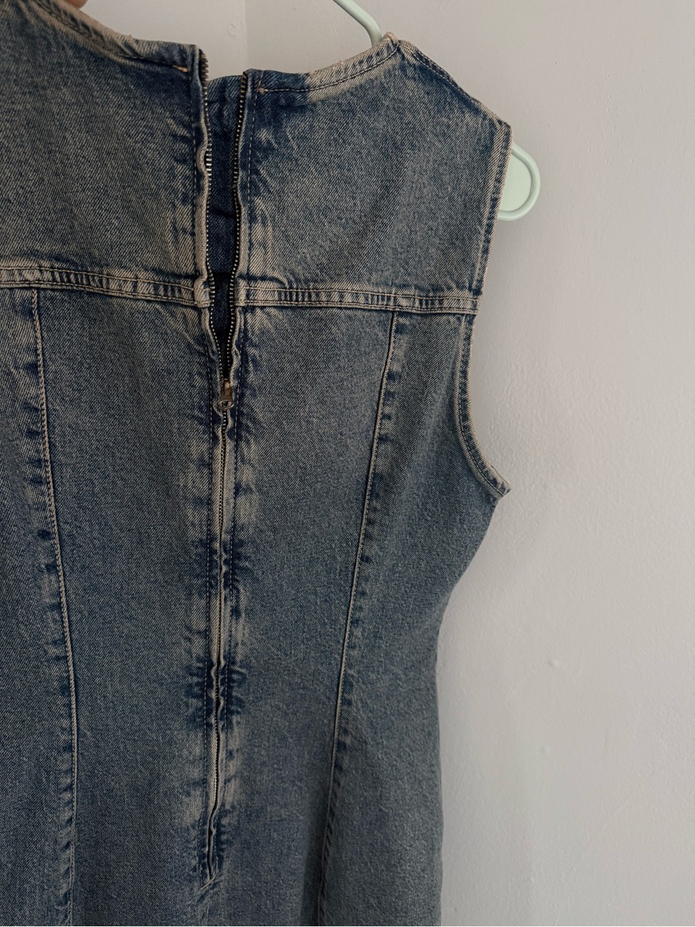 Zara Sleeveless Denim Shift Dress in Washed dark blue Denim - Picture 8 of 8